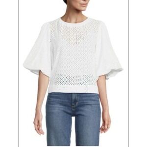 New JOE'S JEANS Eyelet‎ Puff Sleeve Top Size Small White Collection